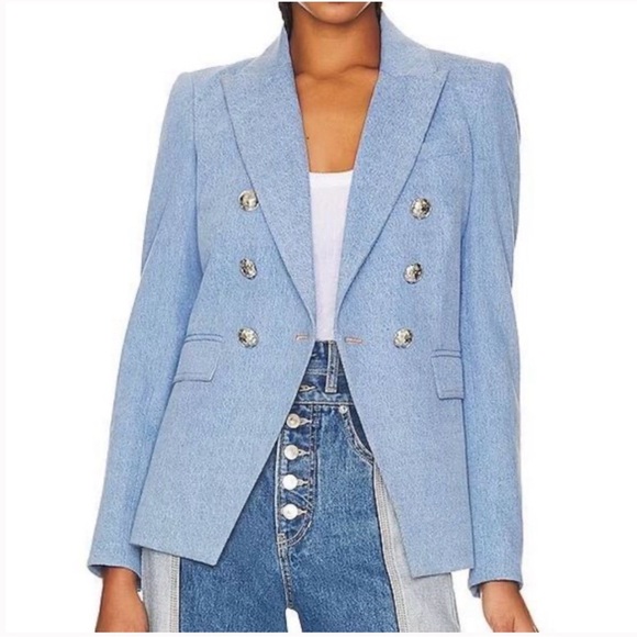 Veronica Beard Miller Dickey Jacket Light Blue Denim Blazer with Silver Buttons - Picture 2 of 14